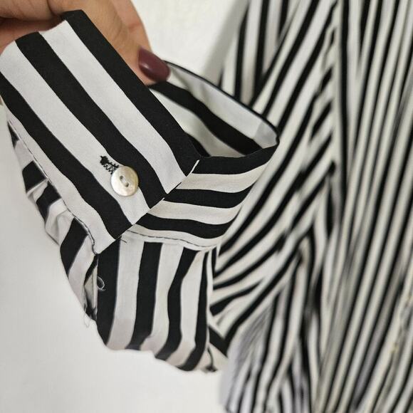 Jane and Delancey Multi Stripe Button Front Blouse 3X Black White - Picture 3 of 7